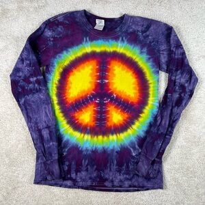 Vintage purple vibrant tie dye peace long sleeve size small hippie